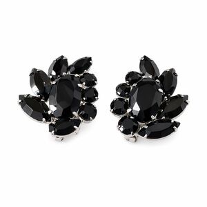 Vintage Black Rhinestone Cluster Clip-On Earrings Statement Glam Retro